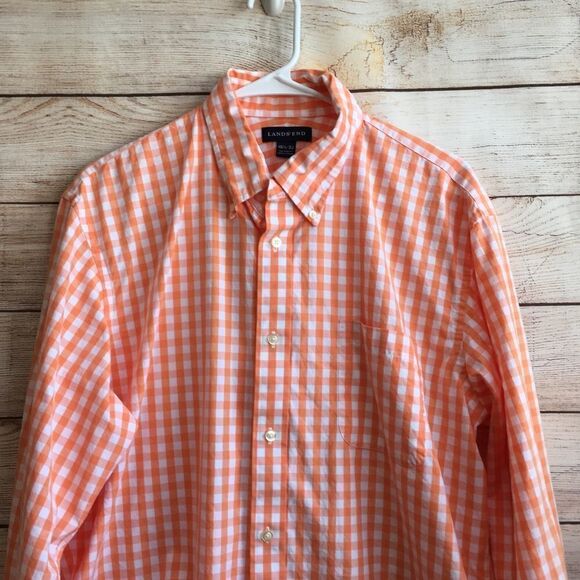 LANDS END SHIRT IN ORANGE AND WHITE GINGHAM - Picture 4 of 5